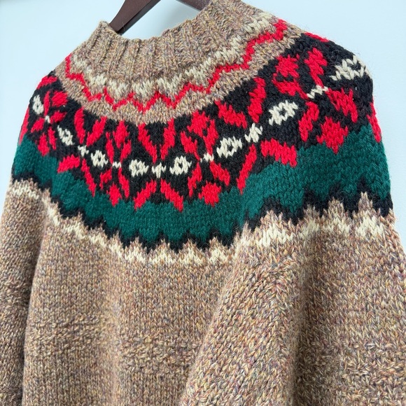 GAP Vintage Fair Isle Brown Wool Long Sleeve Hand Knit Sweater Large Unisex ‘90s - Picture 10 of 13
